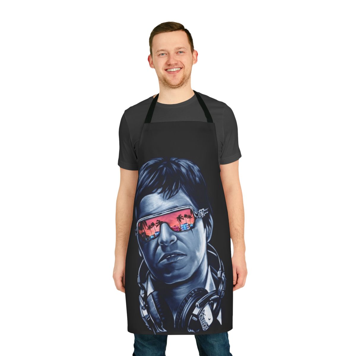 Scarface-themed apron with Tony Montana and Miami design