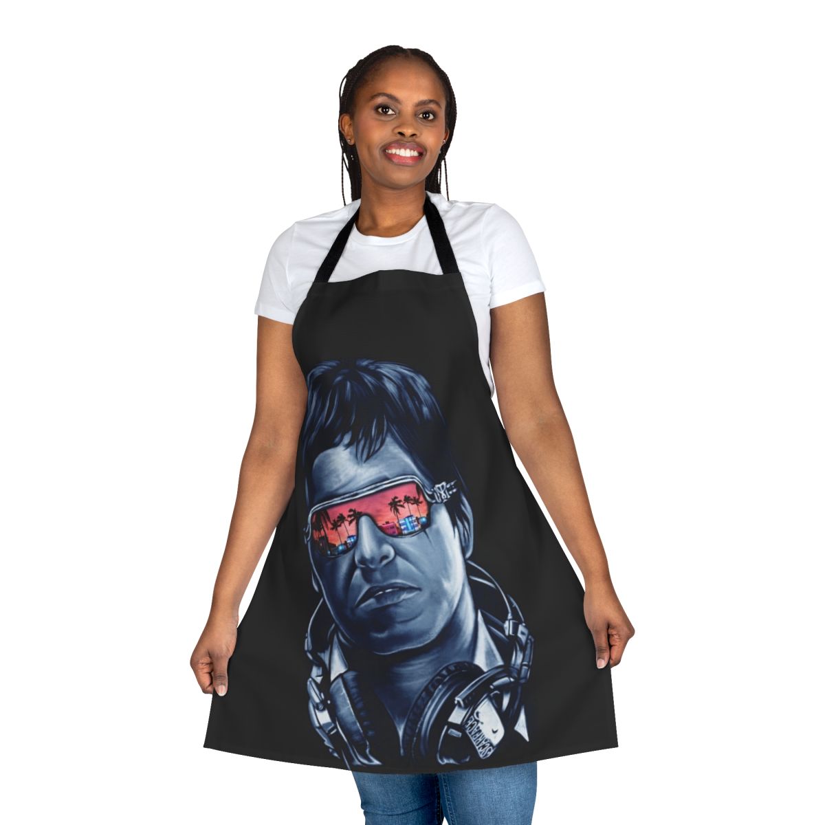Scarface-themed apron with Tony Montana and Miami design