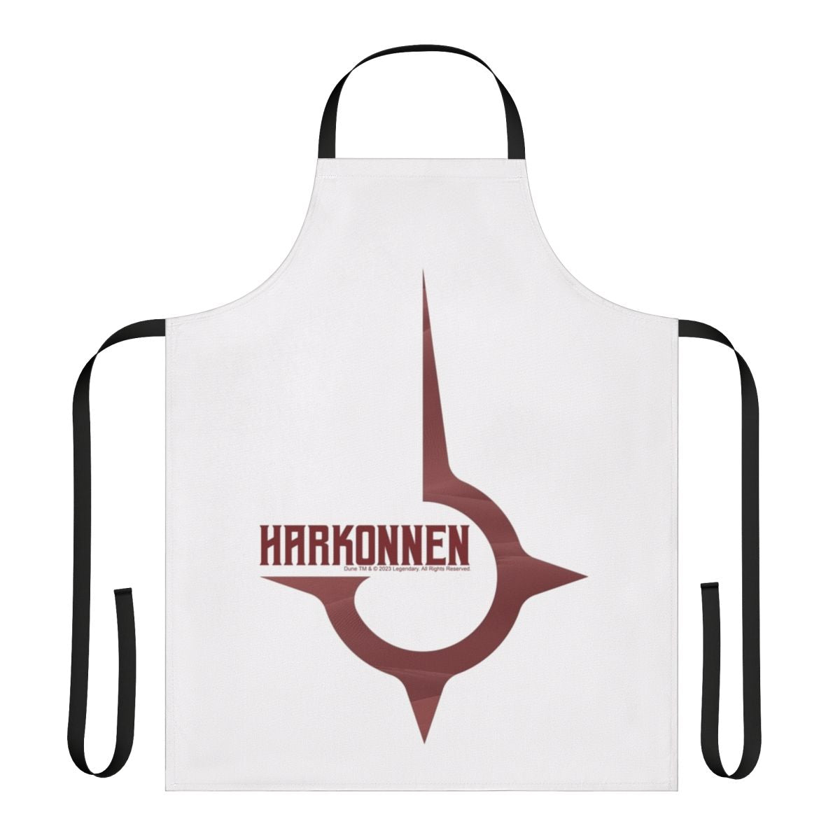 Scarlet apron with House Harkonnen design, a tribute to the Dune franchise