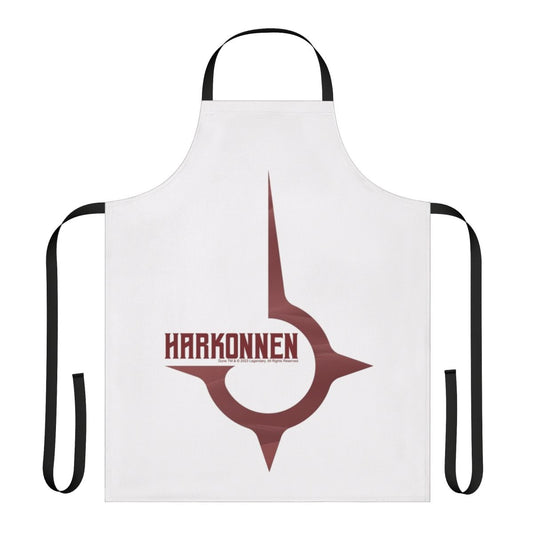 Scarlet apron with House Harkonnen design, a tribute to the Dune franchise