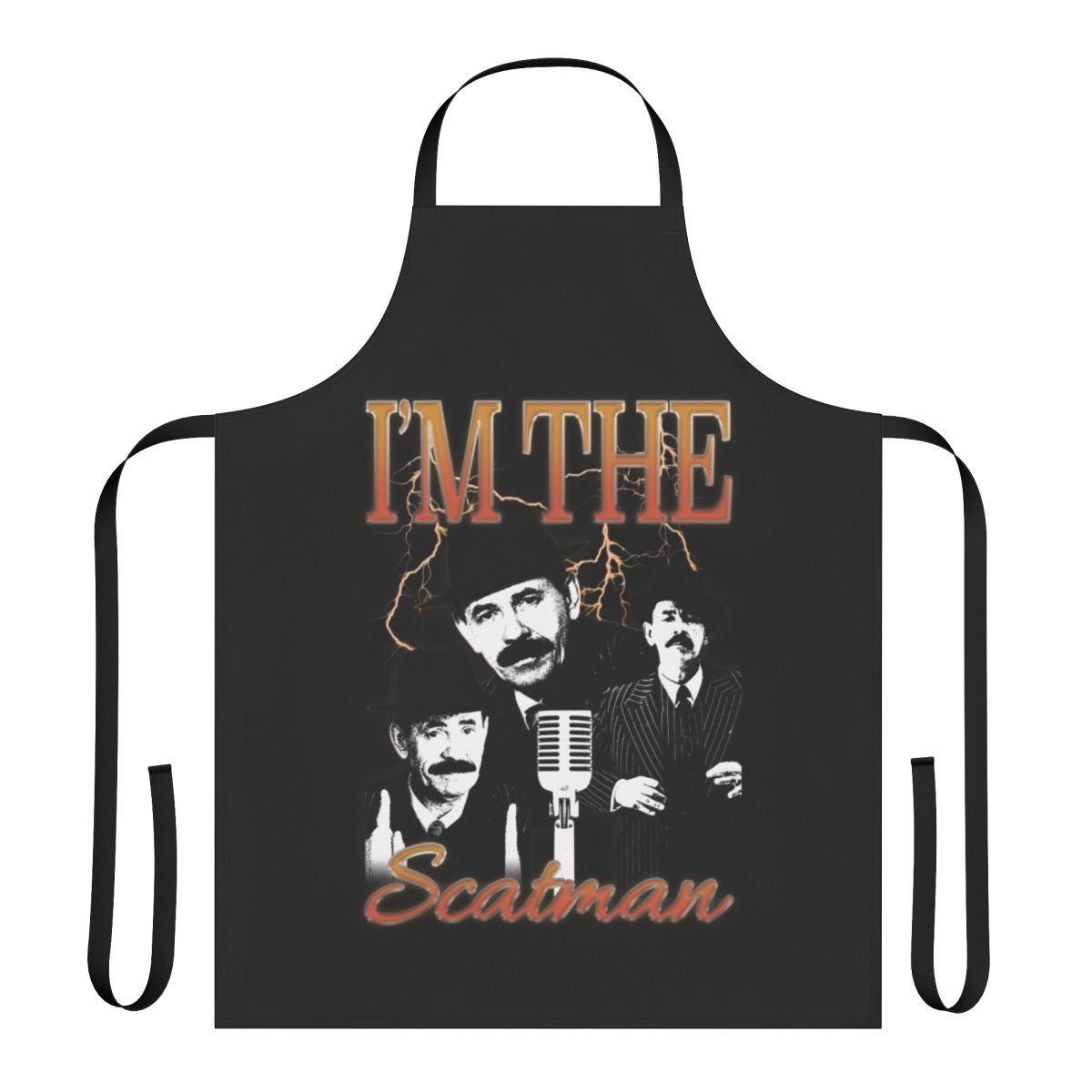 Scatman John inspired novelty apron with retro 90s rapper design
