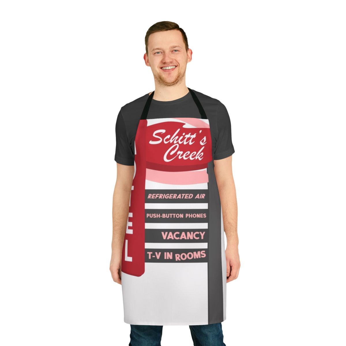 Schitt's Creek Motel Sign Apron featuring the iconic Rosebud Motel sign