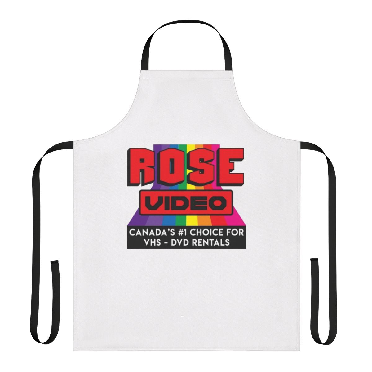 Schitt's Creek inspired apron with Rose family names and retro video store design