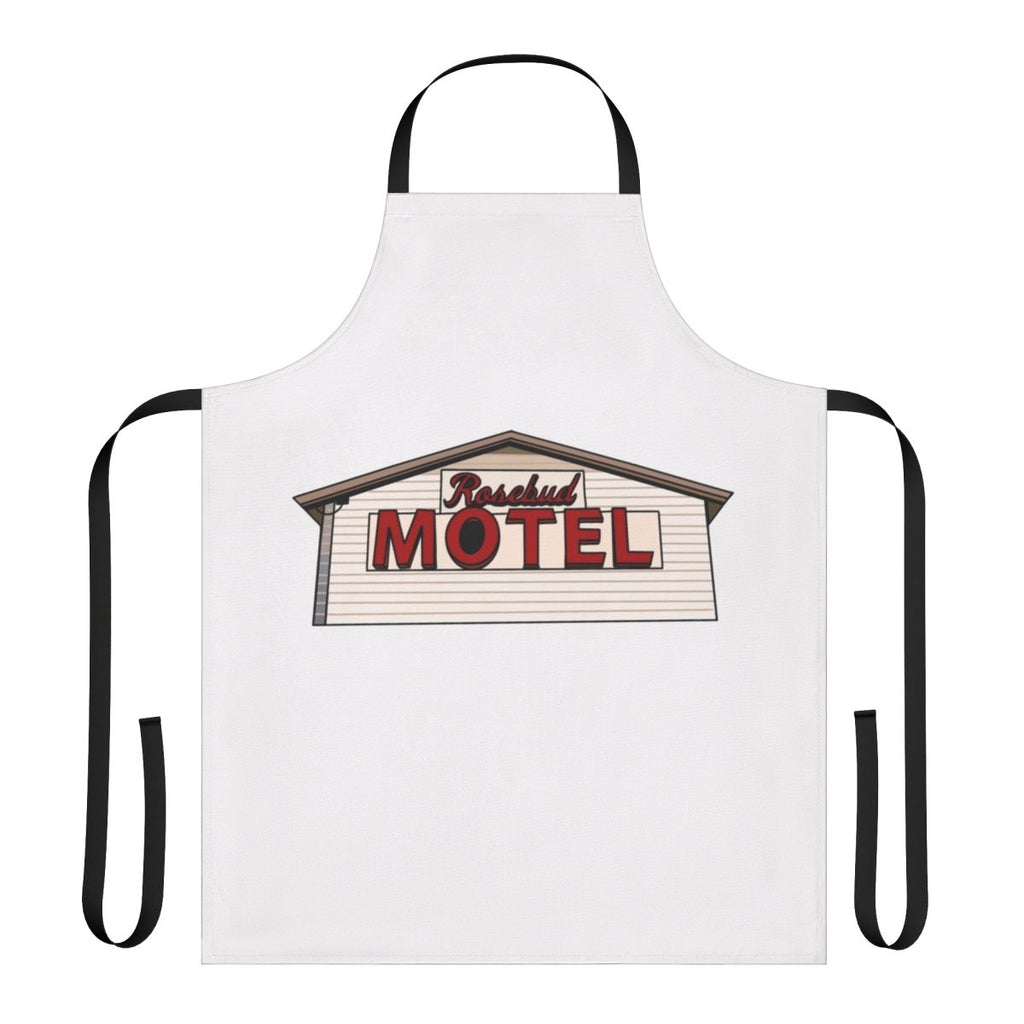 "Schitts Creek inspired Rose Budd Motel apron with hand lettering"