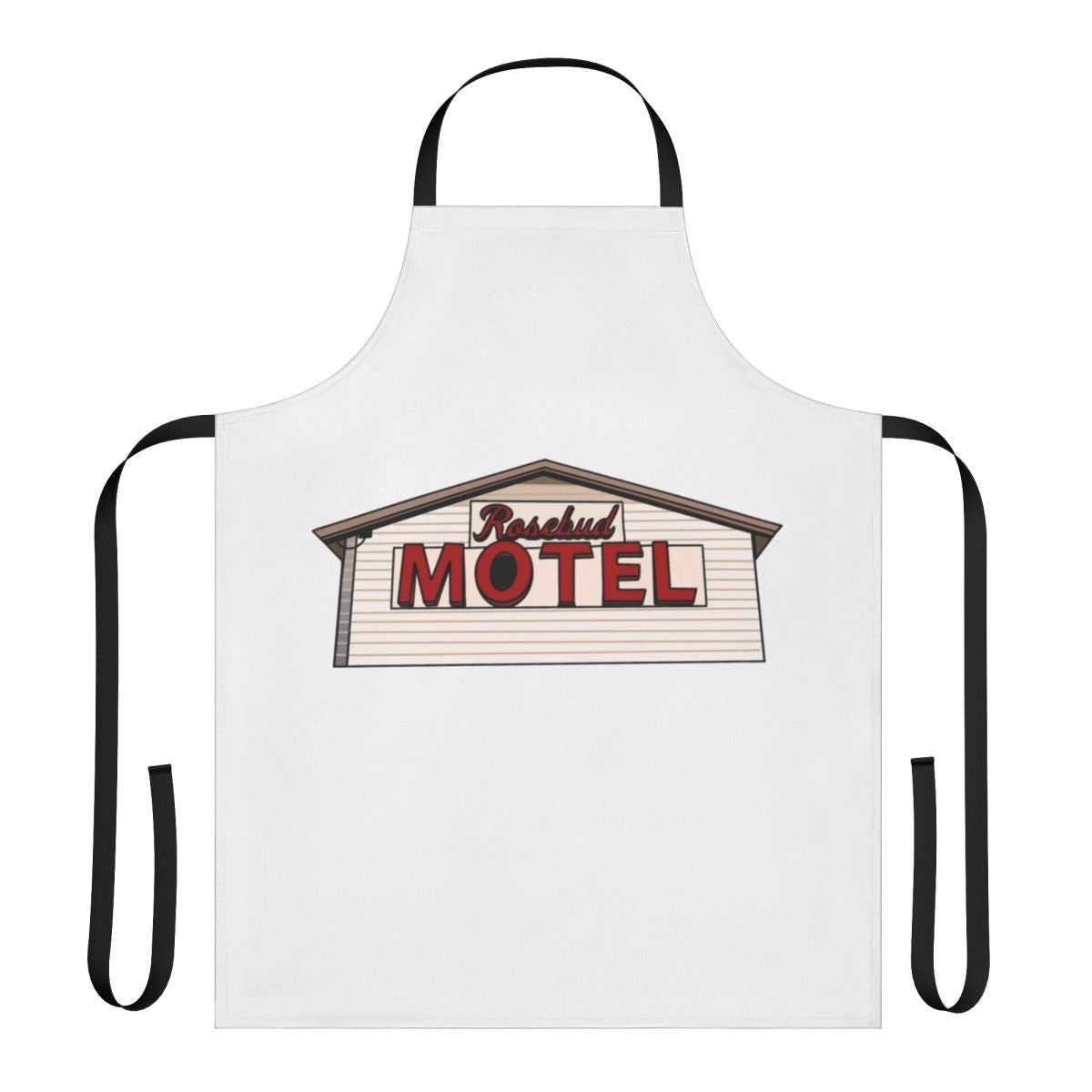 "Schitts Creek inspired Rose Budd Motel apron with hand lettering"