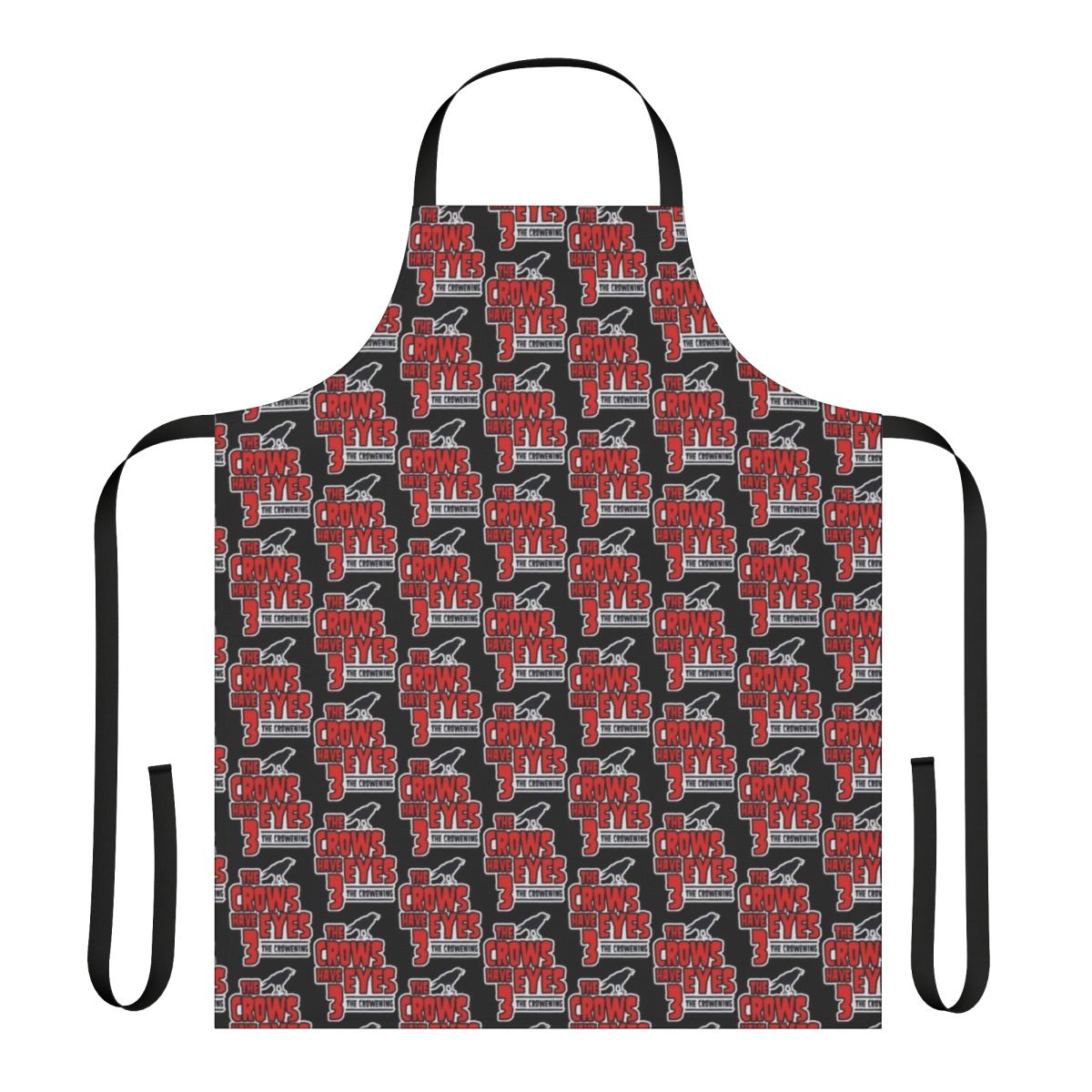 Schitt's Creek-inspired apron featuring "The Crows Have Eyes 3: The Crowening" movie parody design
