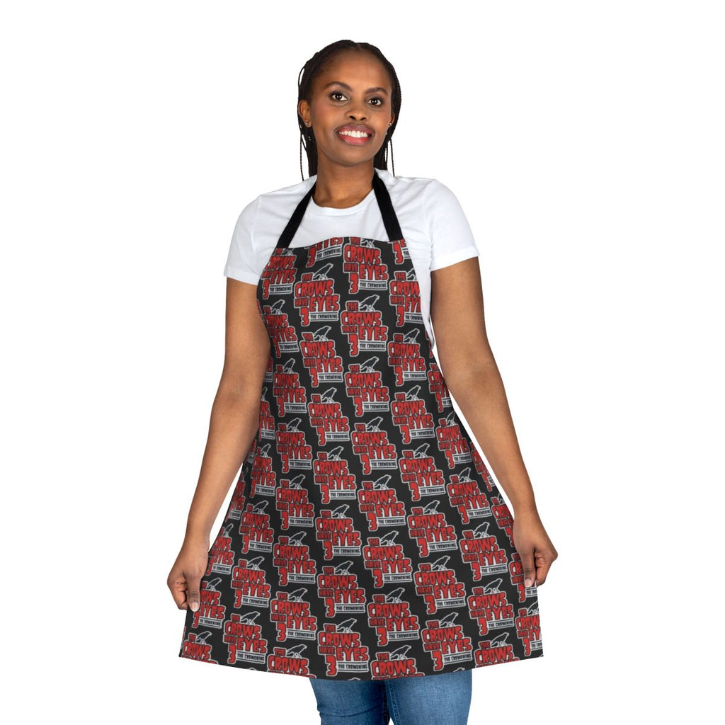 Schitt's Creek-inspired apron featuring "The Crows Have Eyes 3: The Crowening" movie parody design