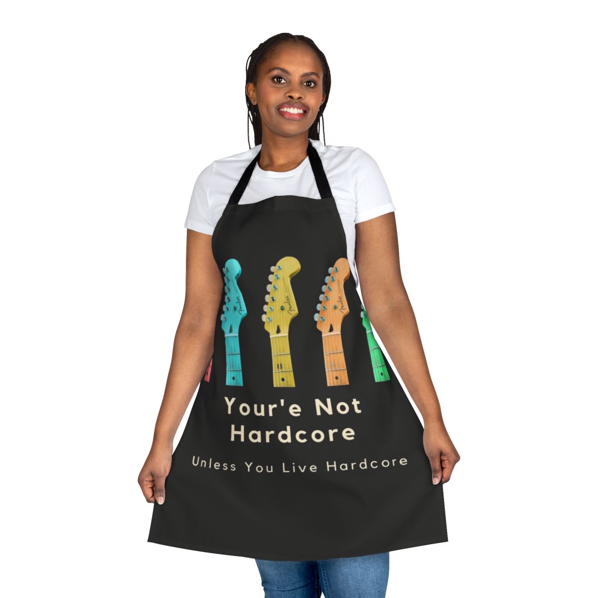 "School of Rock" themed apron featuring a rock music design