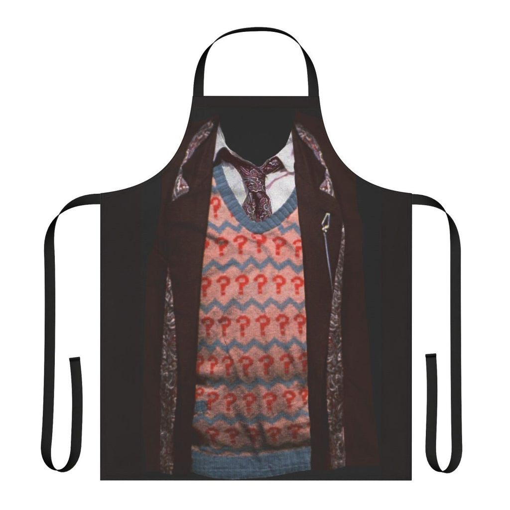 A stylish apron featuring the iconic question mark design associated with the Seventh Doctor from the popular sci-fi TV series Doctor Who.