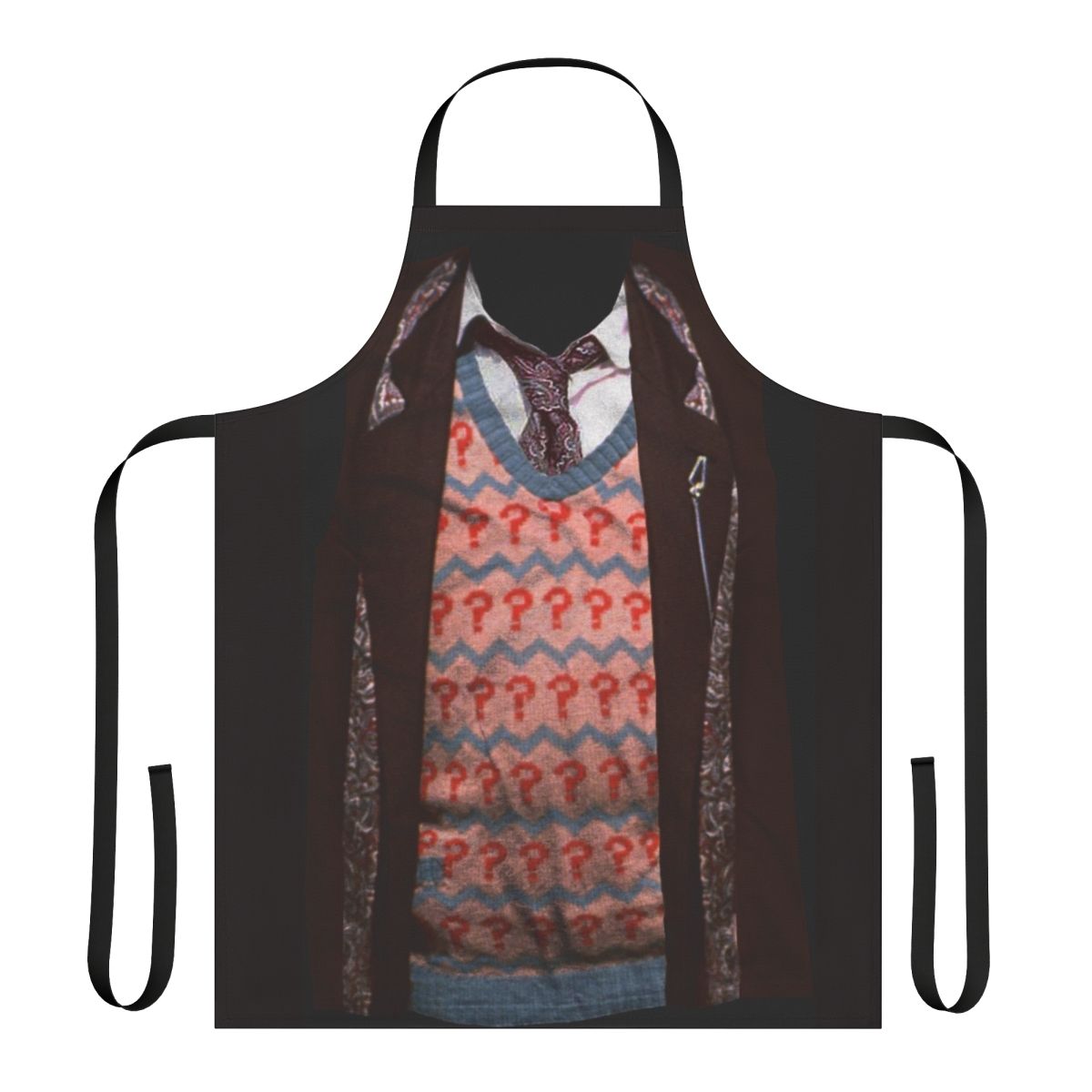 A stylish apron featuring the iconic question mark design associated with the Seventh Doctor from the popular sci-fi TV series Doctor Who.