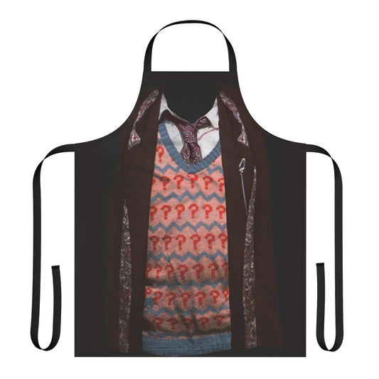 A stylish apron featuring the iconic question mark design associated with the Seventh Doctor from the popular sci-fi TV series Doctor Who.