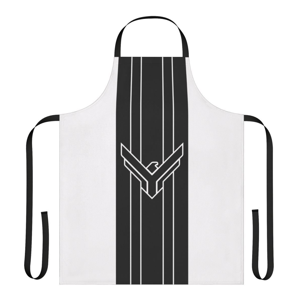 Dune-inspired black and white striped apron with Atreides house banner design