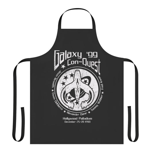 Sci-fi inspired apron with "Never Give Up" wristband design for fans of space adventures and conventions