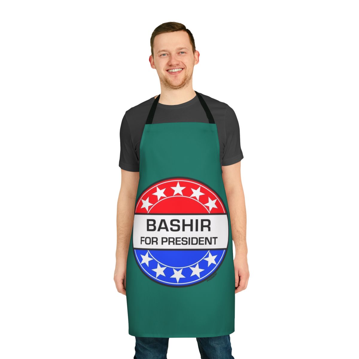 Bashir For President sci-fi themed apron with pop art design