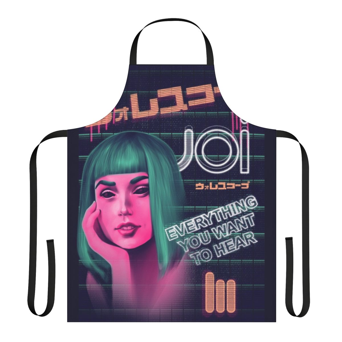 Blade Runner inspired apron with futuristic design and AI-themed graphics
