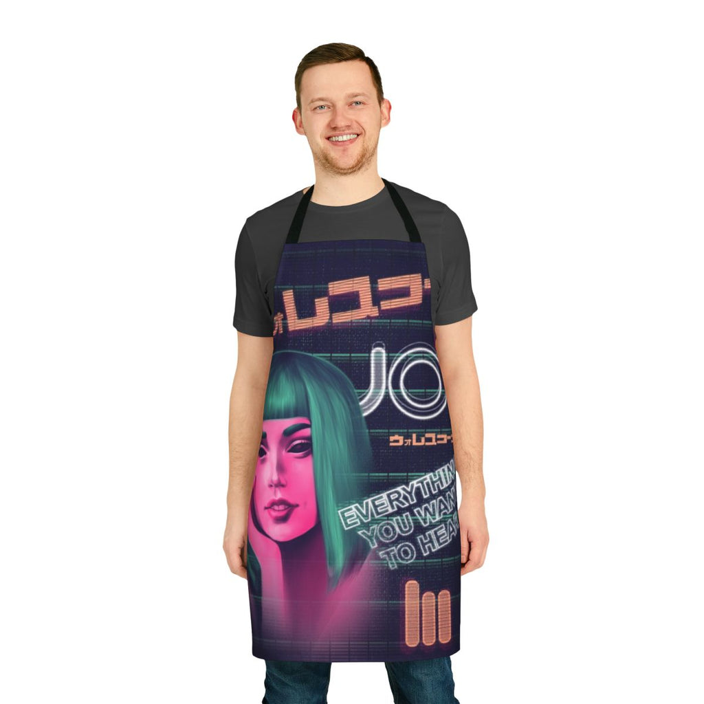 Blade Runner inspired apron with futuristic design and AI-themed graphics