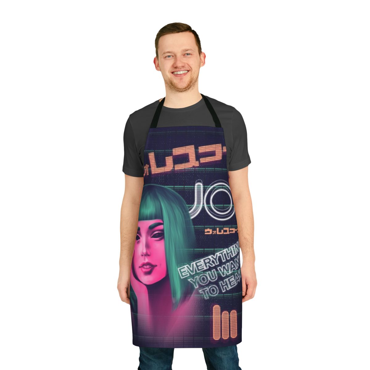 Blade Runner inspired apron with futuristic design and AI-themed graphics