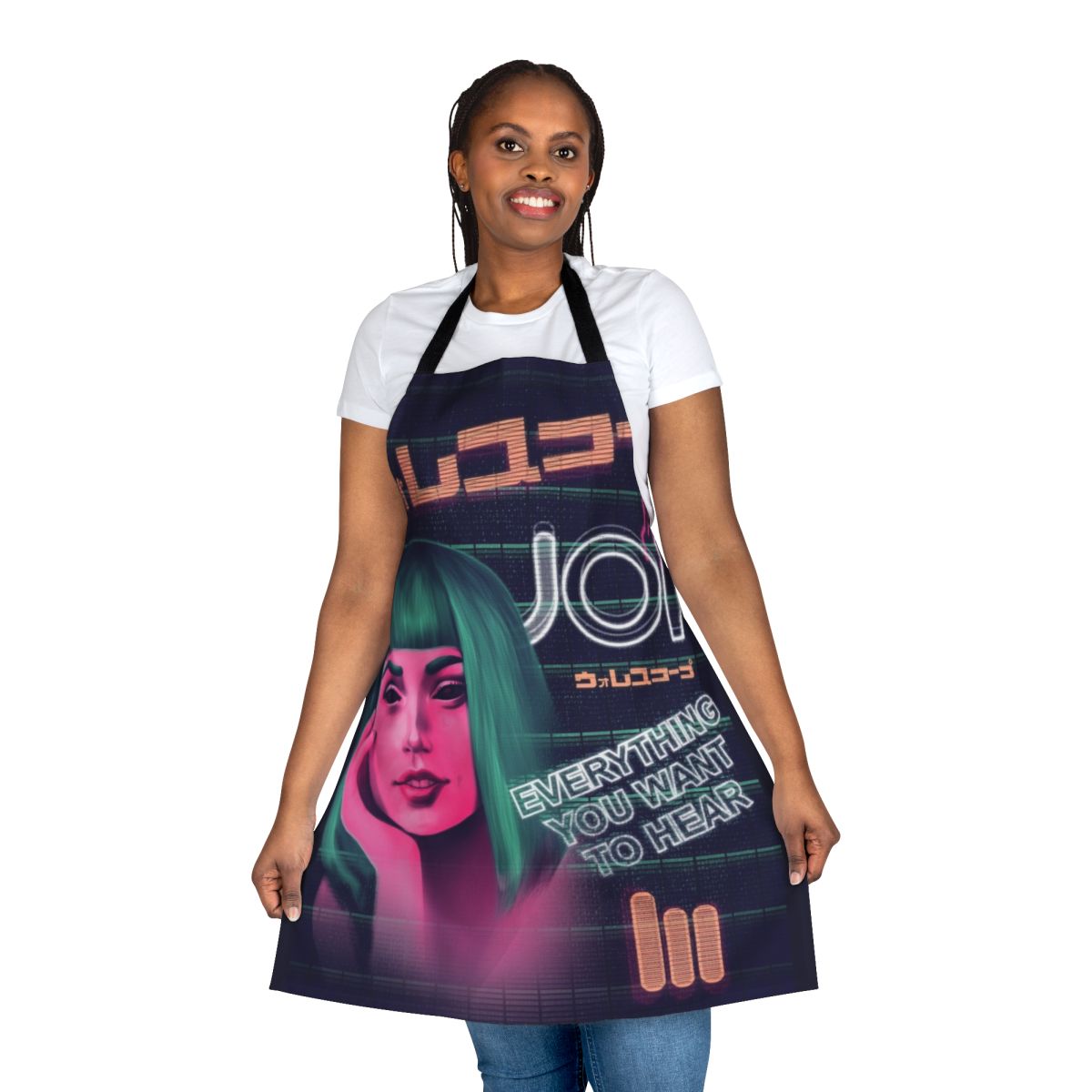 Blade Runner inspired apron with futuristic design and AI-themed graphics