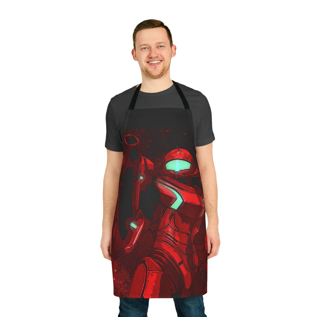 A stylish and protective women's apron with a Metroid-inspired design, perfect for sci-fi and gaming fans.