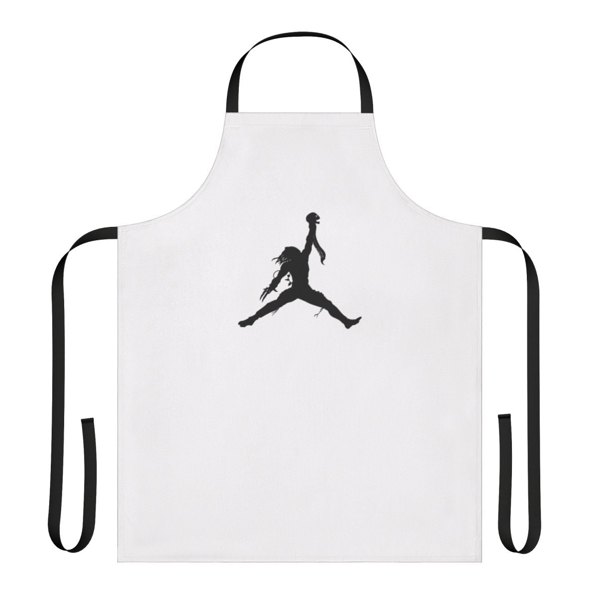 A gray apron with a Predator-inspired skull and basketball design, perfect for sci-fi fans and geeks.