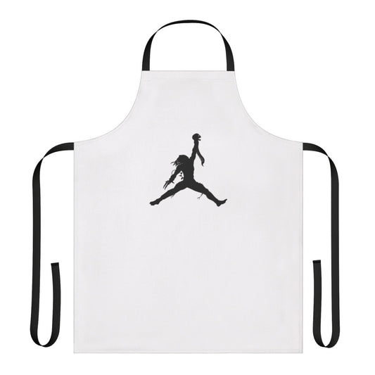 A gray apron with a Predator-inspired skull and basketball design, perfect for sci-fi fans and geeks.