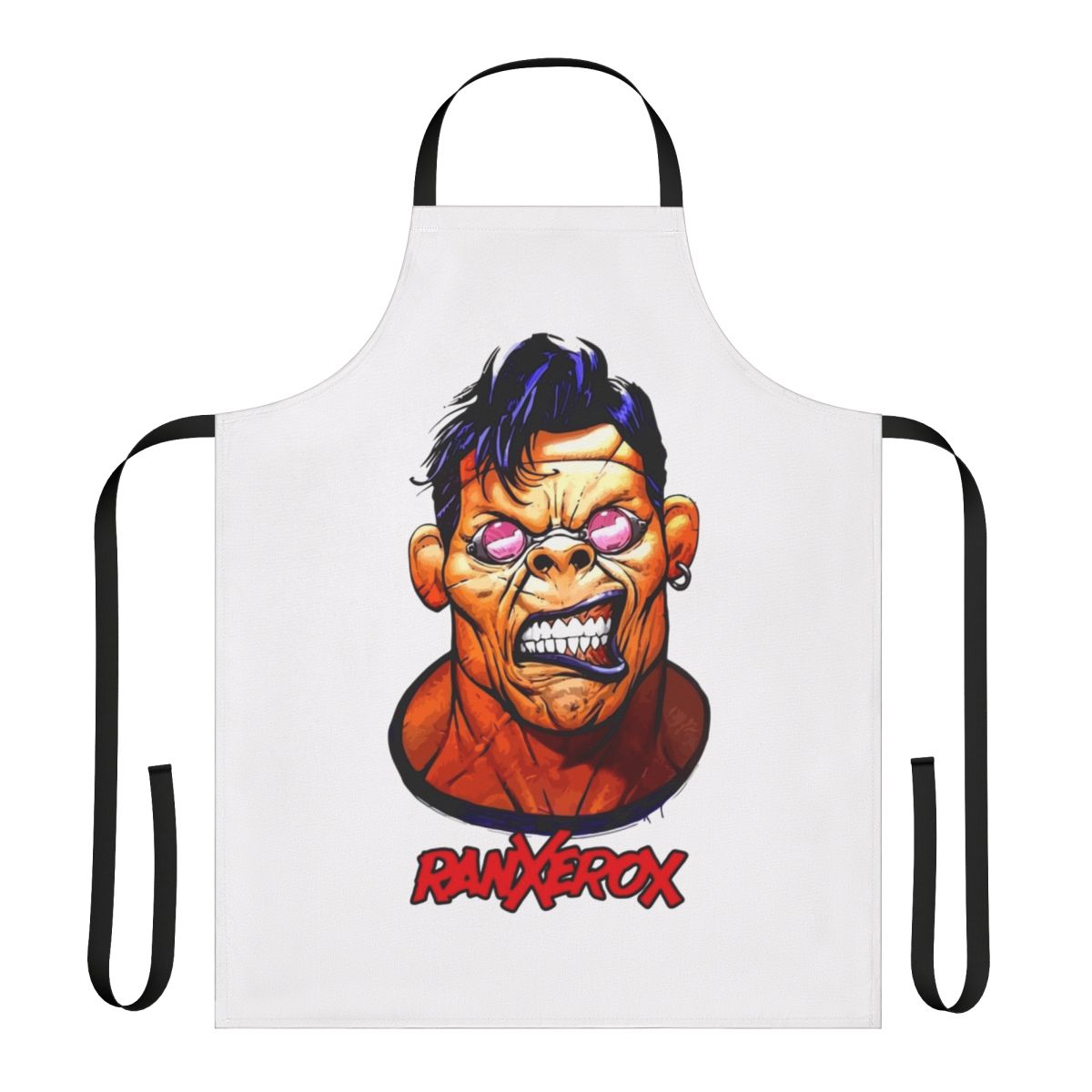 Ranxerox-inspired graphic head design on a high-quality kitchen apron