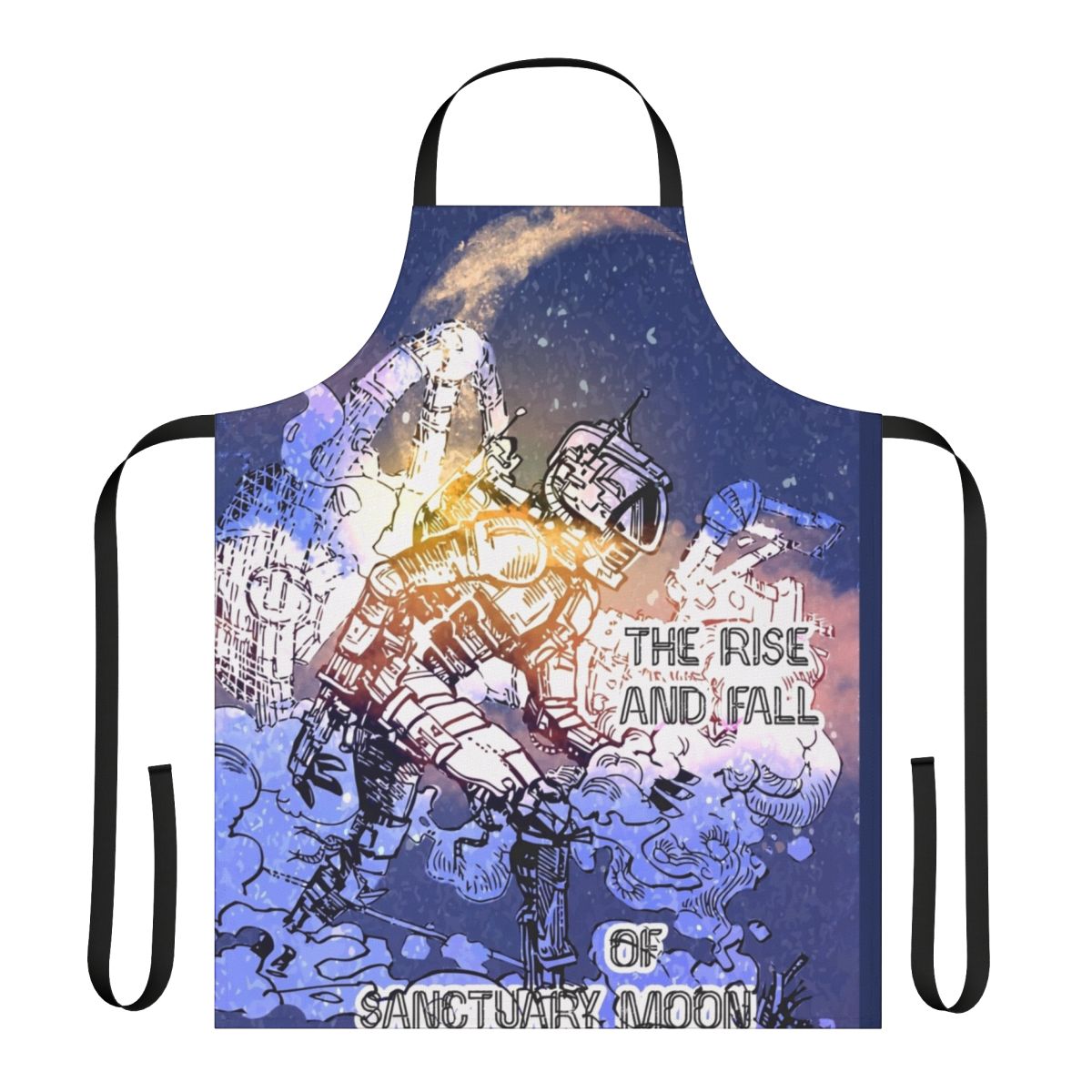 Sci-Fi inspired apron featuring Sanctuary Moon artwork from the Murderbot Diaries