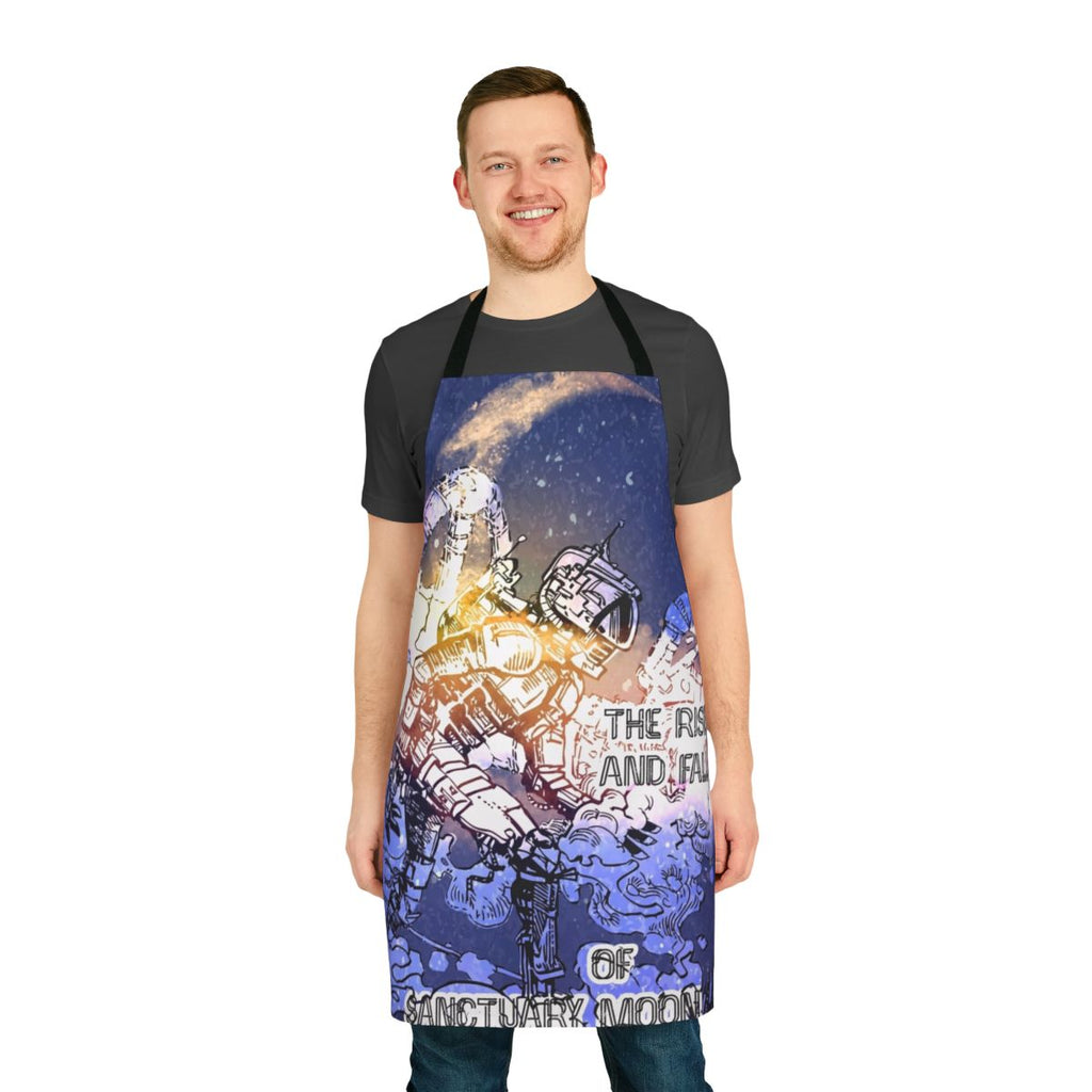 Sci-Fi inspired apron featuring Sanctuary Moon artwork from the Murderbot Diaries