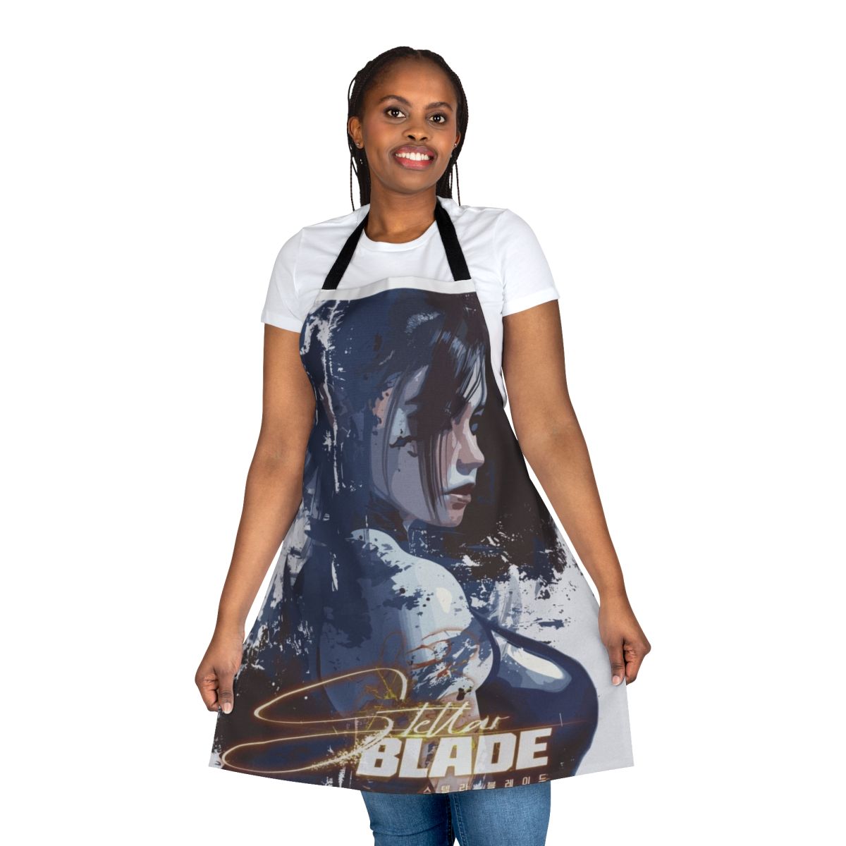 Apron featuring Stellar Blade character art, a sci-fi themed design for gamers and fans.
