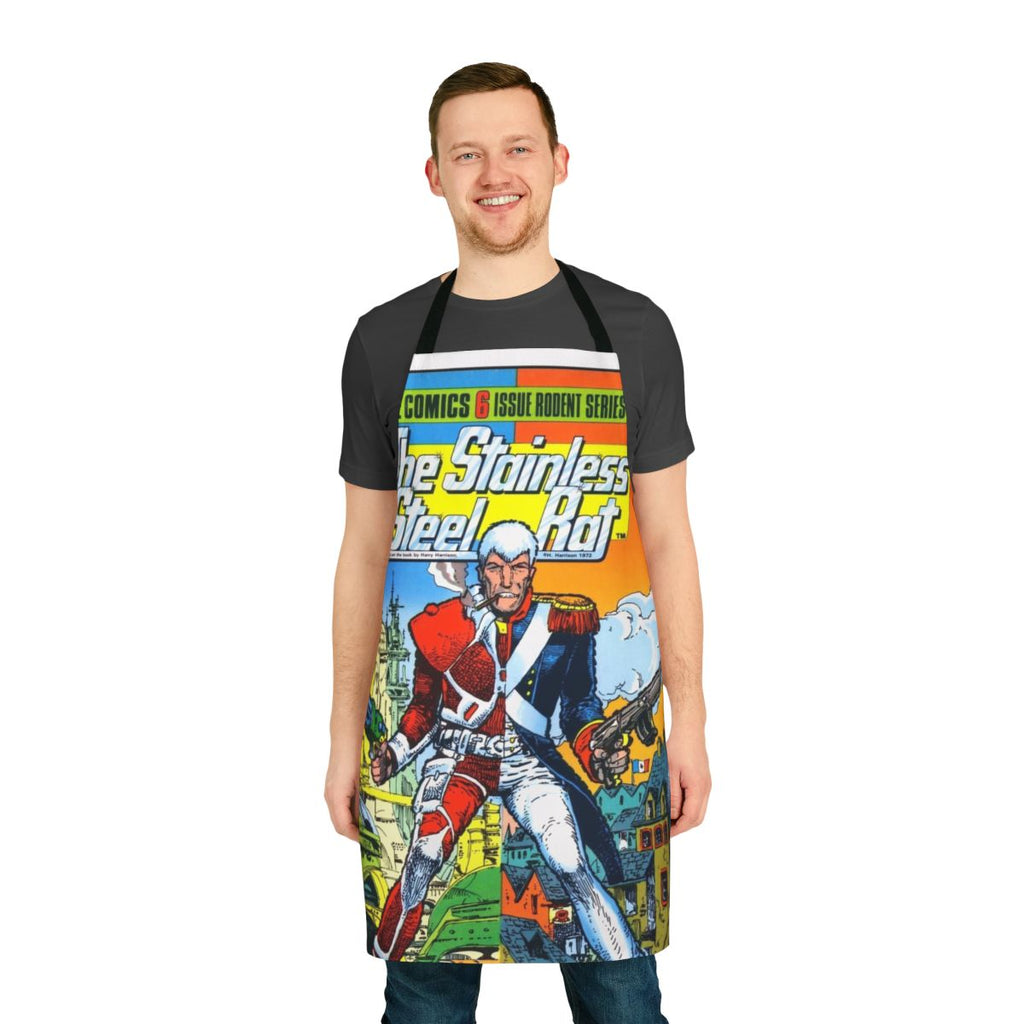 The Stainless Steel Rat-themed apron featuring a sleek, stainless steel design