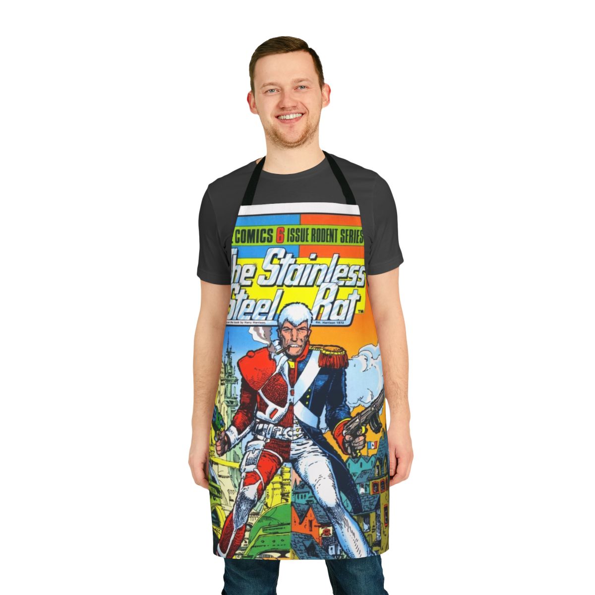 The Stainless Steel Rat-themed apron featuring a sleek, stainless steel design