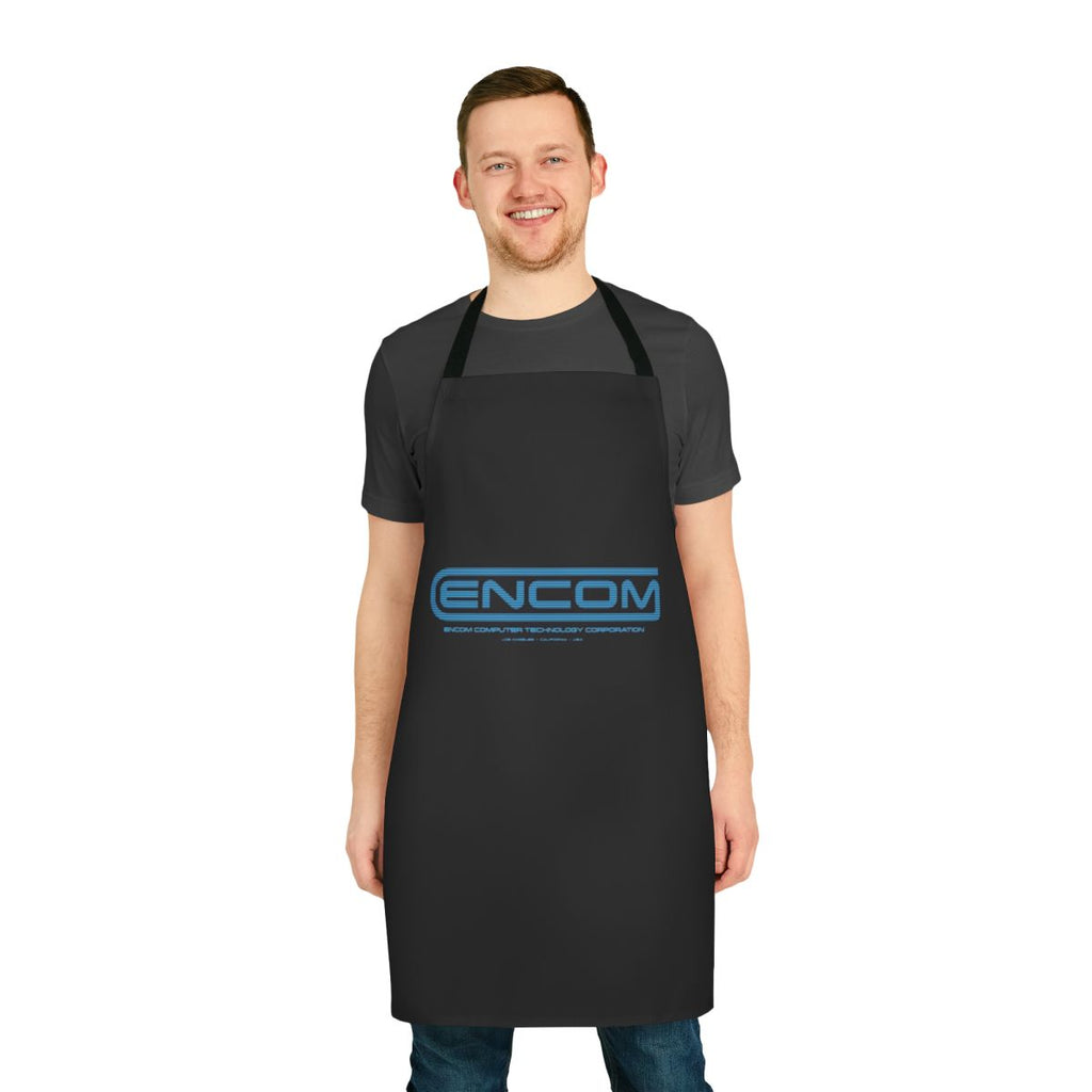 Tron-themed apron featuring the ENCOM logo and Flynn's Grid design
