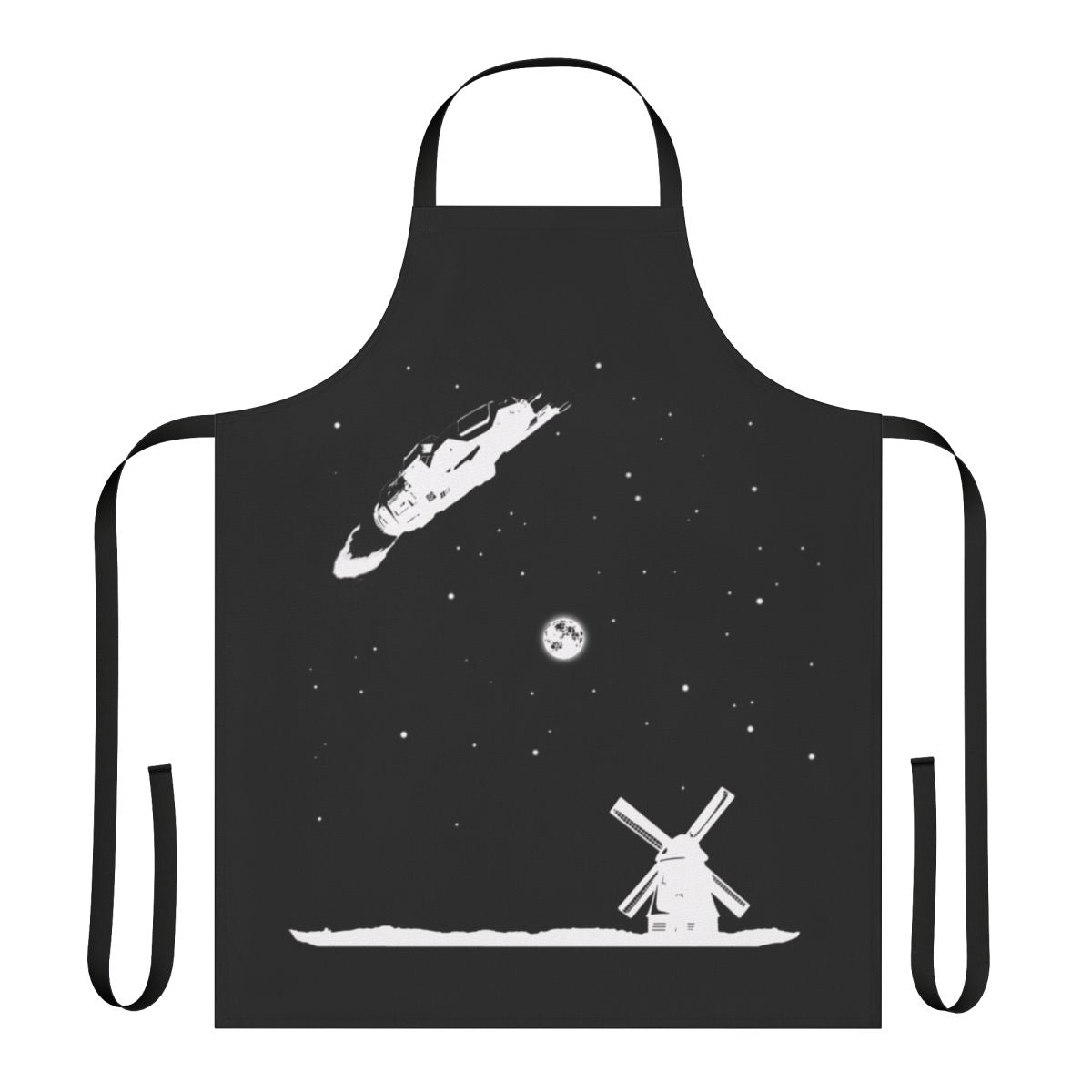 Rocinante spacecraft-themed apron with windmill design