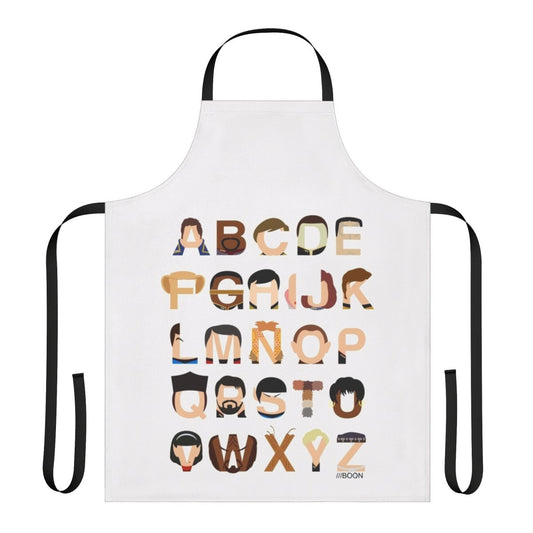 Star Trek-inspired alphabet kitchen apron with various Star Trek series references