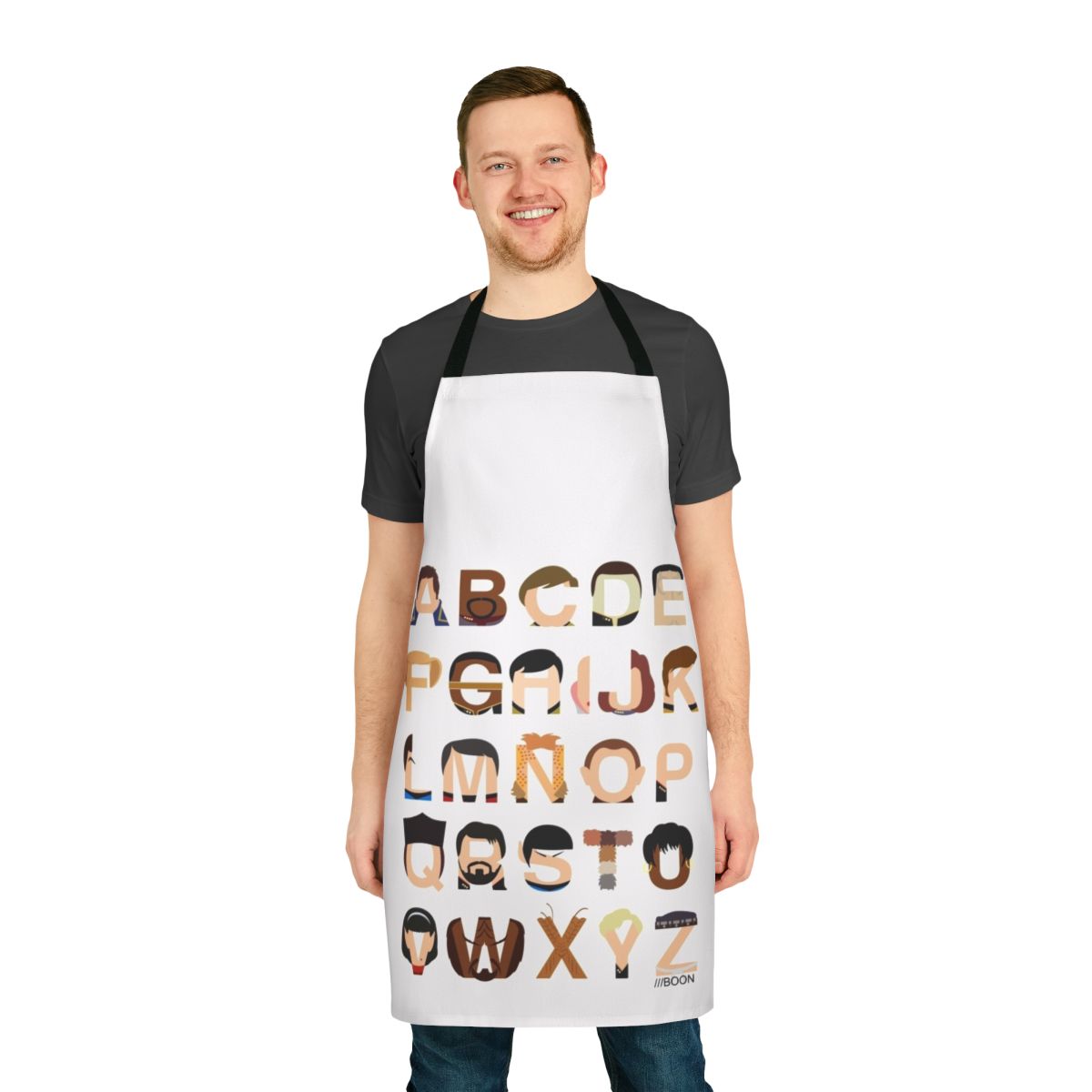 Star Trek-inspired alphabet kitchen apron with various Star Trek series references