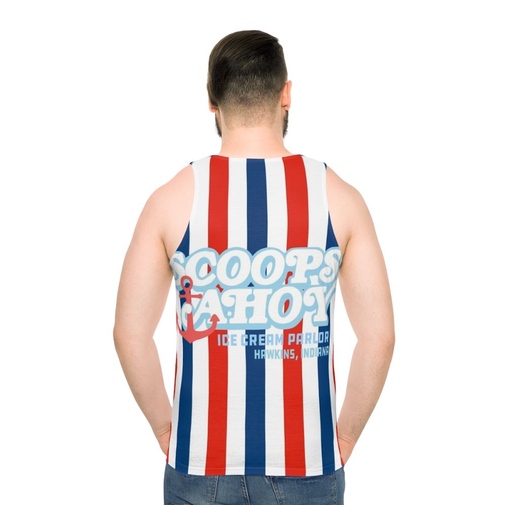Scoops Ahoy 80s Unisex Tank Top with Stranger Things inspired graphics