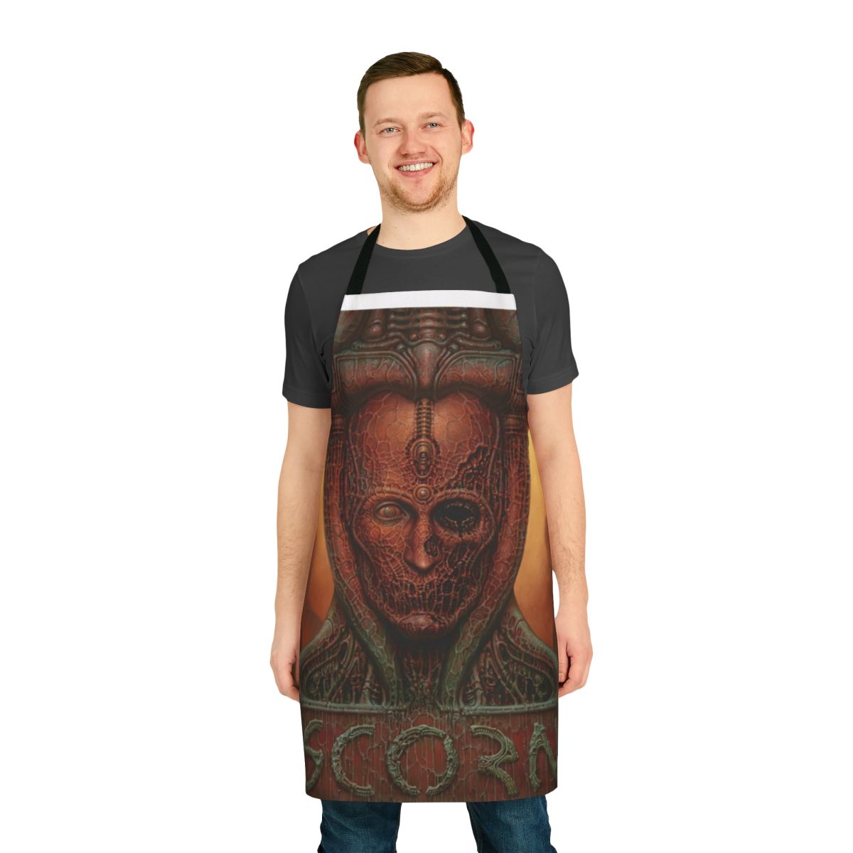 Durable apron featuring iconic imagery and characters from the acclaimed horror video game Scorn