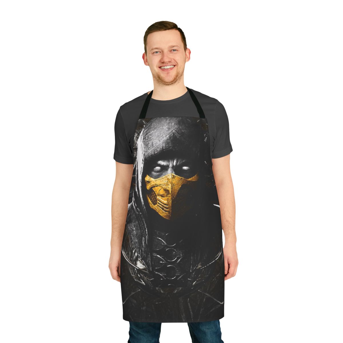 Scorpion inspired apron featuring the iconic ninja from the Mortal Kombat video game franchise