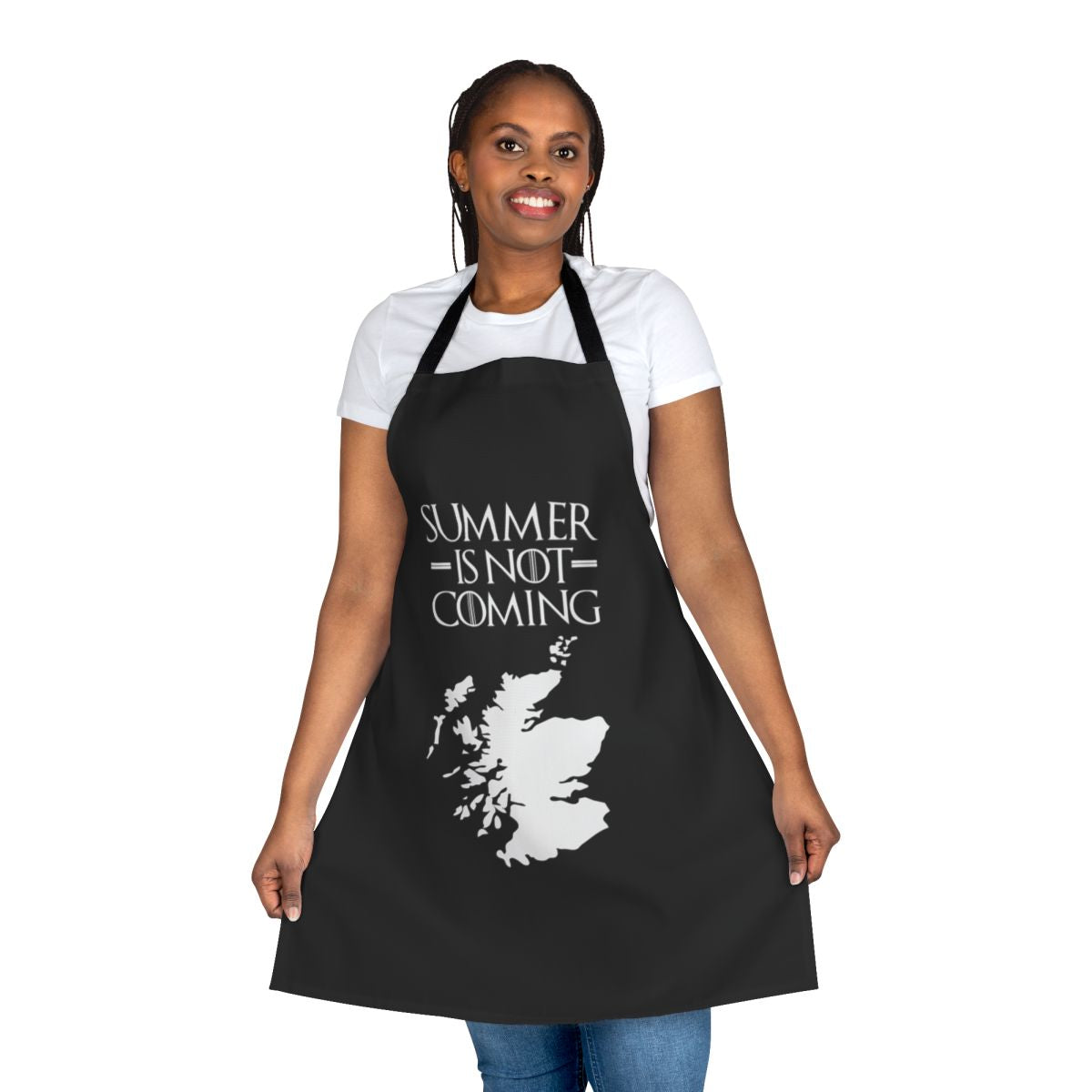 Scotland-themed apron with "Winter is Not Coming" design, perfect for fans of Game of Thrones and Scottish culture