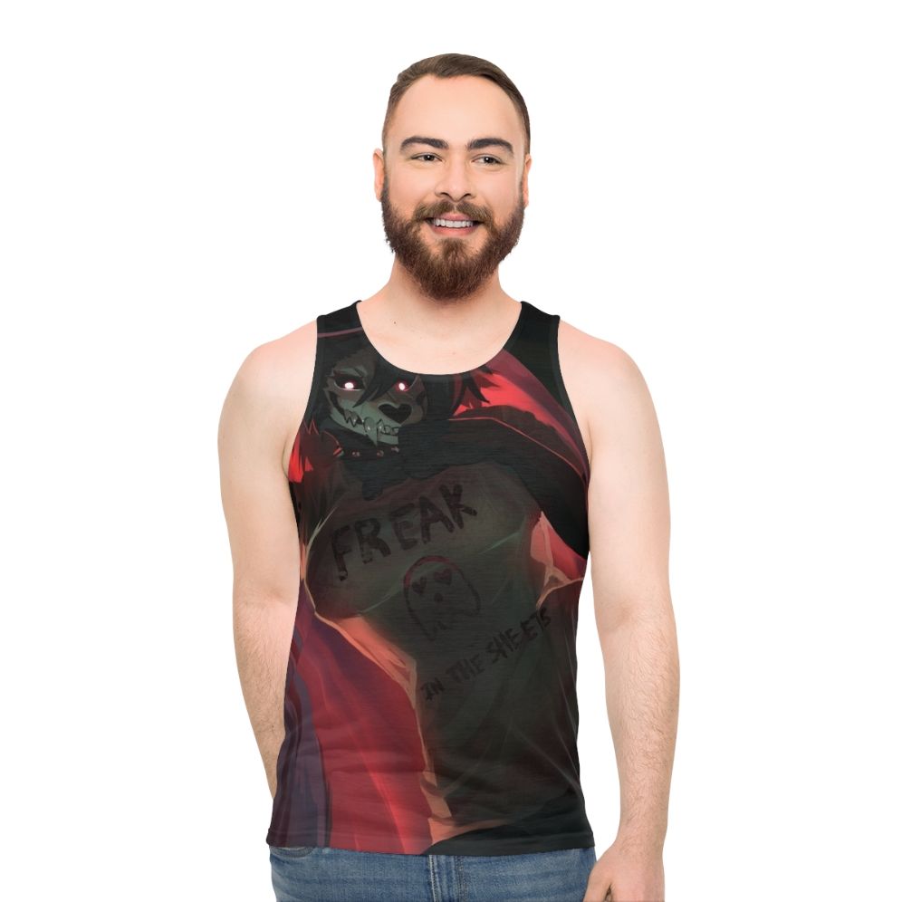 SCP-1471 Unisex Tank Top featuring a werewolf or skull dog design