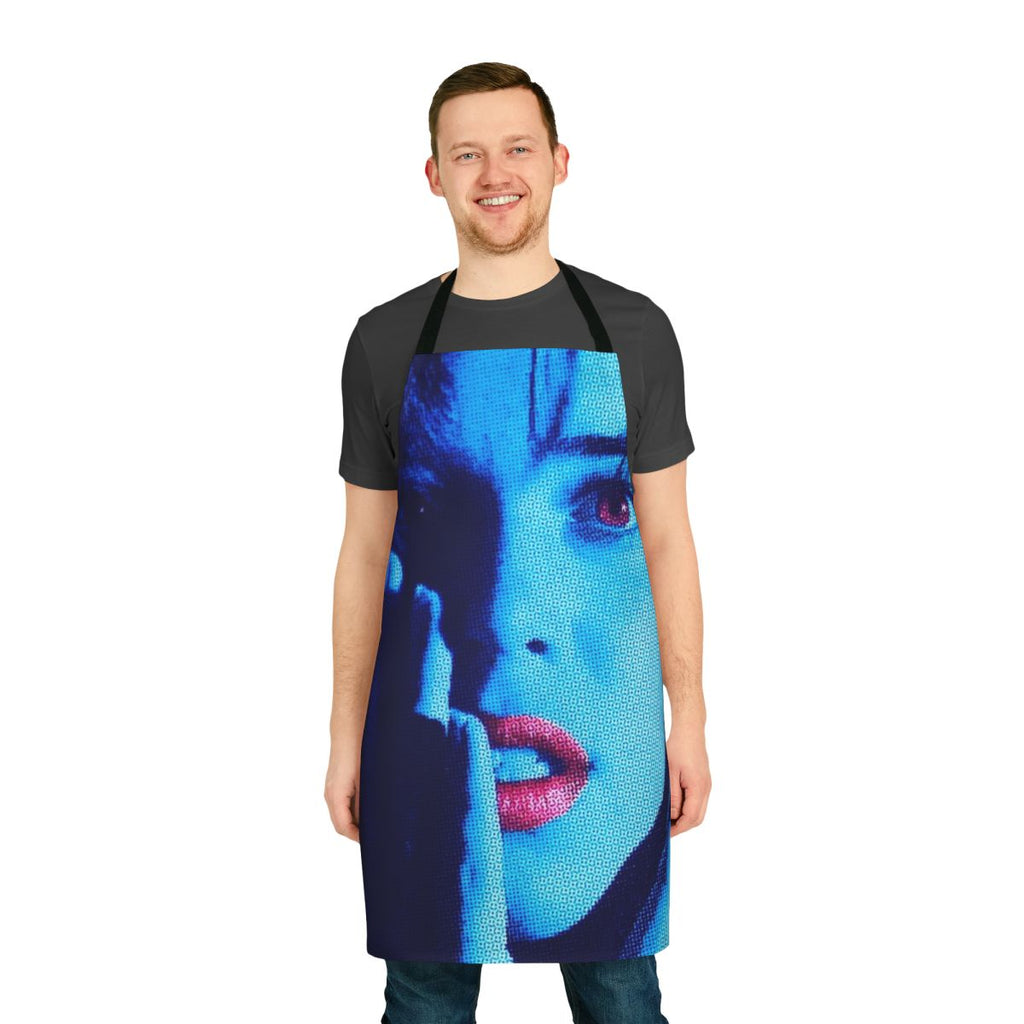 Ghostface-inspired apron with a retro VHS aesthetic, perfect for horror movie fans