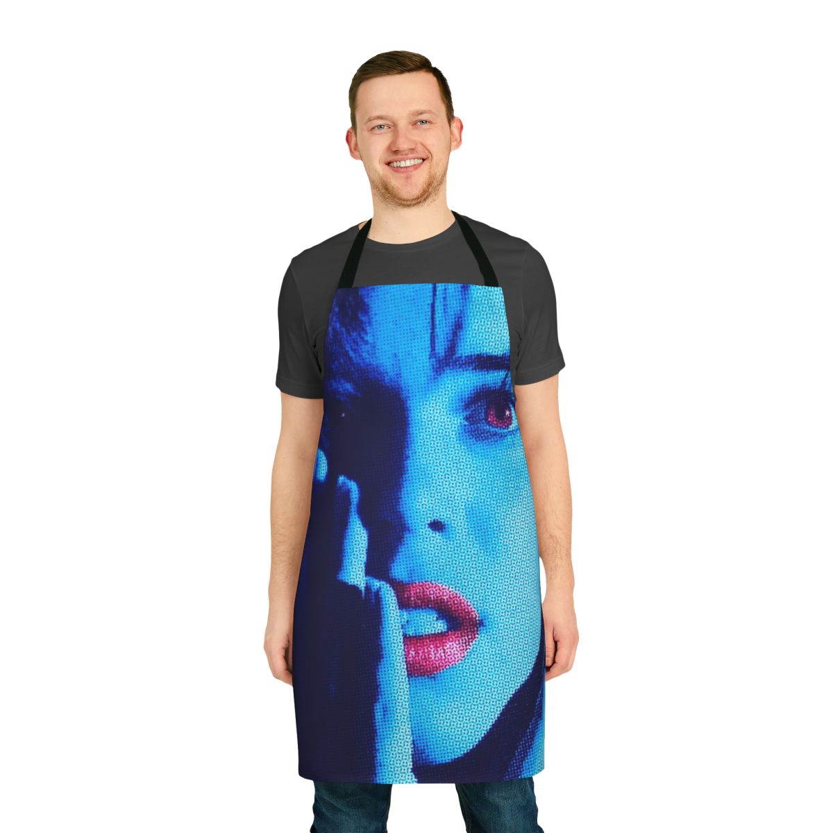 Ghostface-inspired apron with a retro VHS aesthetic, perfect for horror movie fans