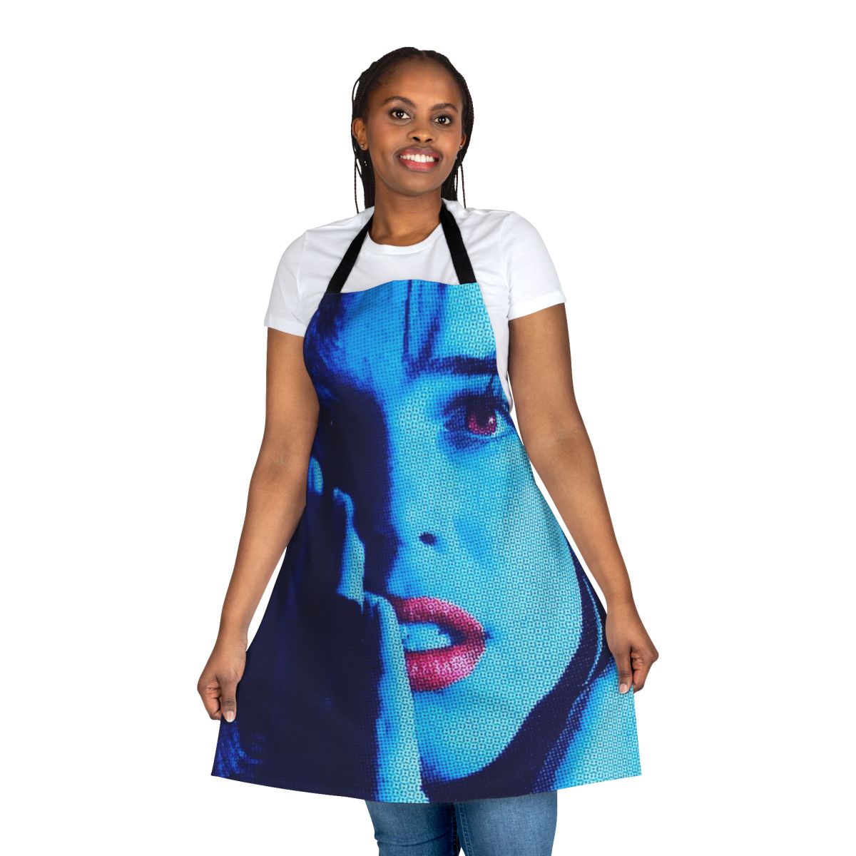 Ghostface-inspired apron with a retro VHS aesthetic, perfect for horror movie fans