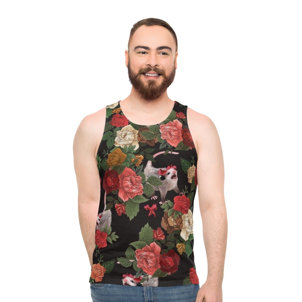 Screaming opossum floral print unisex tank top