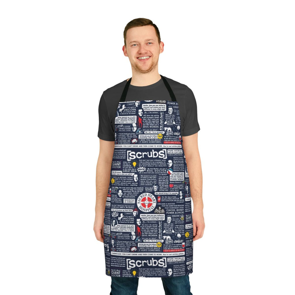 Scrubs-themed apron with quotes from the popular TV show