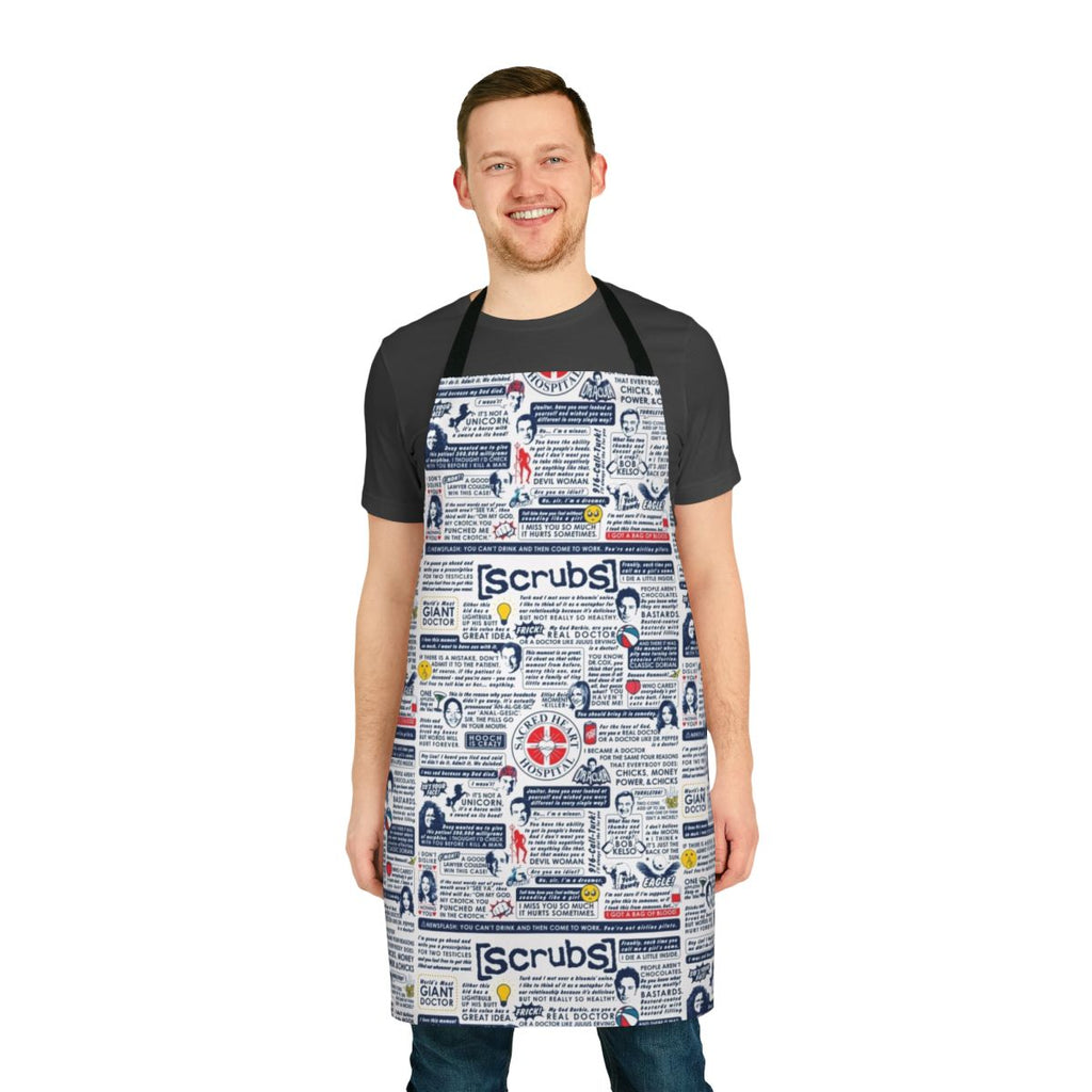 Scrubs-themed apron featuring iconic quotes and characters from the beloved TV comedy series