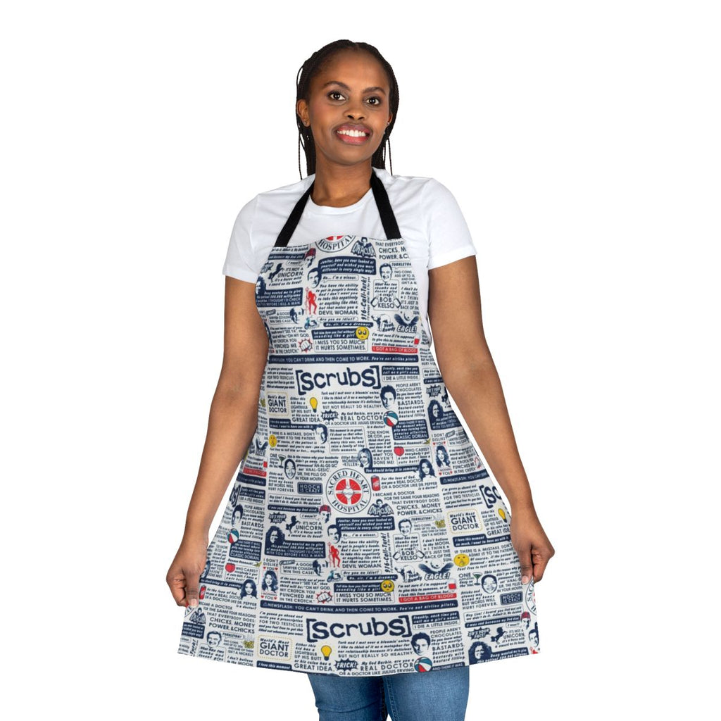 Scrubs-themed apron featuring iconic quotes and characters from the beloved TV comedy series