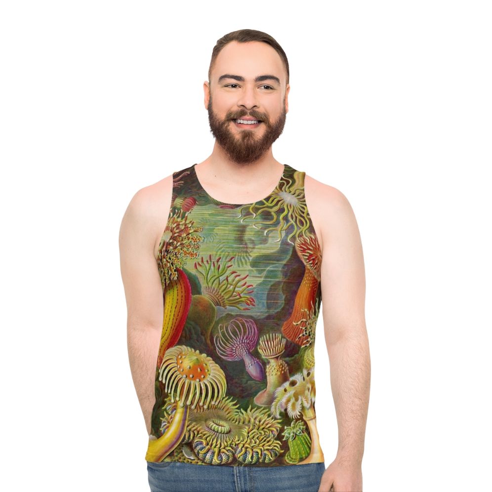 Vintage sea anemone design by Ernst Haeckel on a unisex tank top