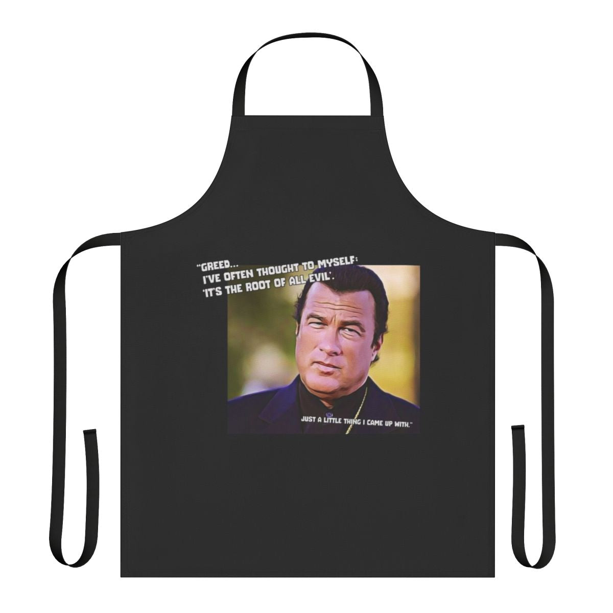 Steven Seagal-inspired apron with a humorous, cult classic design