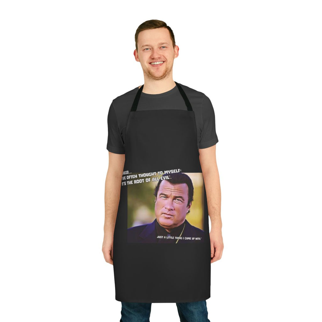 Steven Seagal-inspired apron with a humorous, cult classic design